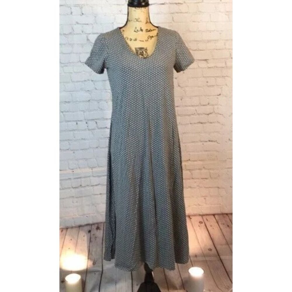 Pure Essence Midi Dress Gray White Polka Dot Cap Sleeve Small